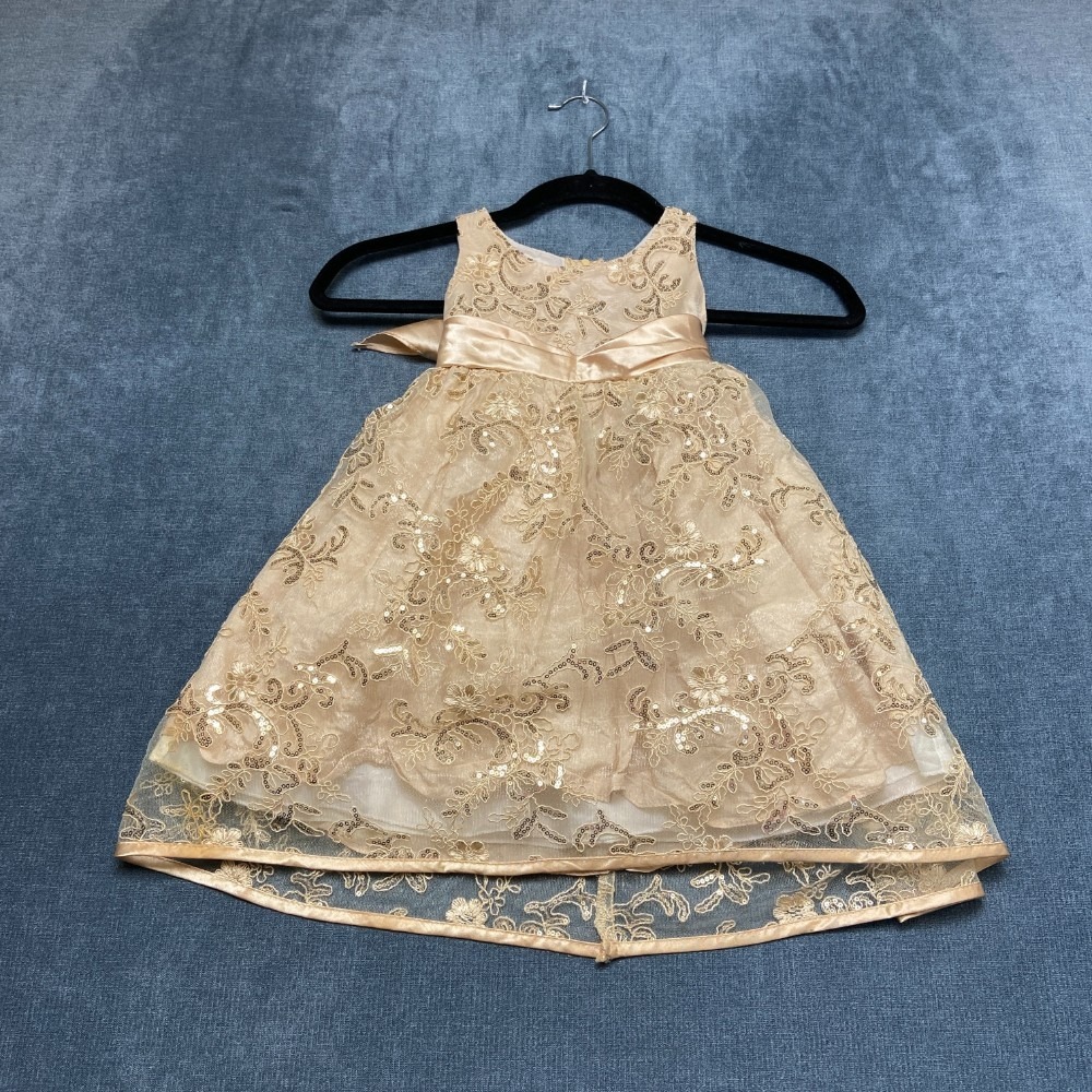 Cecikid Fit & Flare Dress Womens XL Gold Lined Embellished Round Neck Back Zip